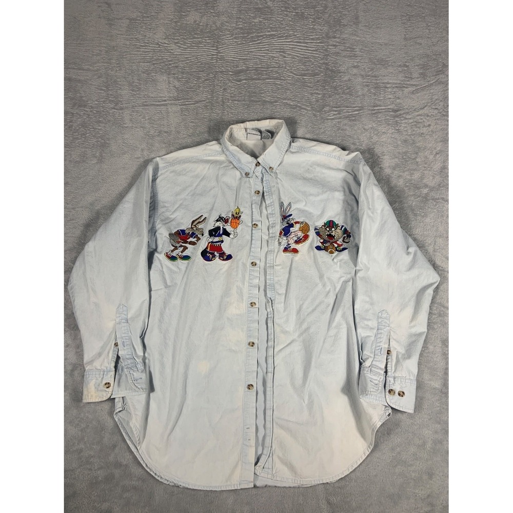 Acme Clothing Co. Looney Tunes Sports Mens M Blue Button-Down Vintage